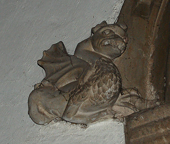 Dragon carving at the west end of the north arcade March 2012